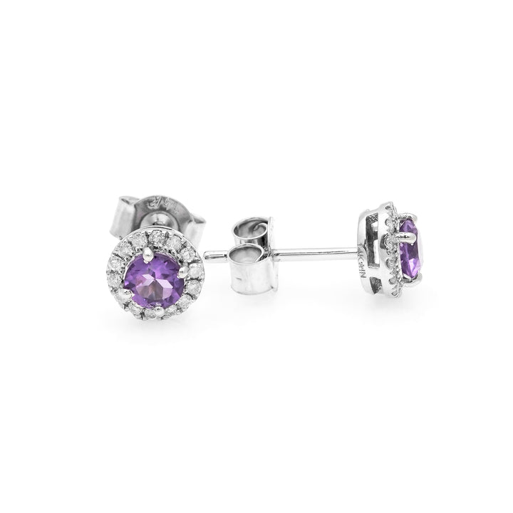 0.47 Cts Amethyst and White Diamond Earring in 14K White Gold