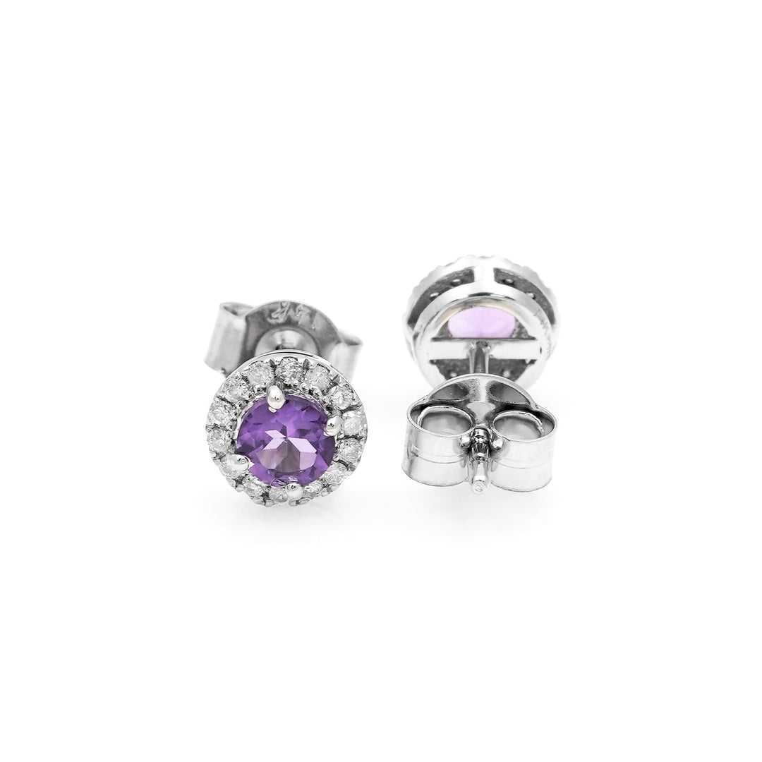 0.47 Cts Amethyst and White Diamond Earring in 14K White Gold