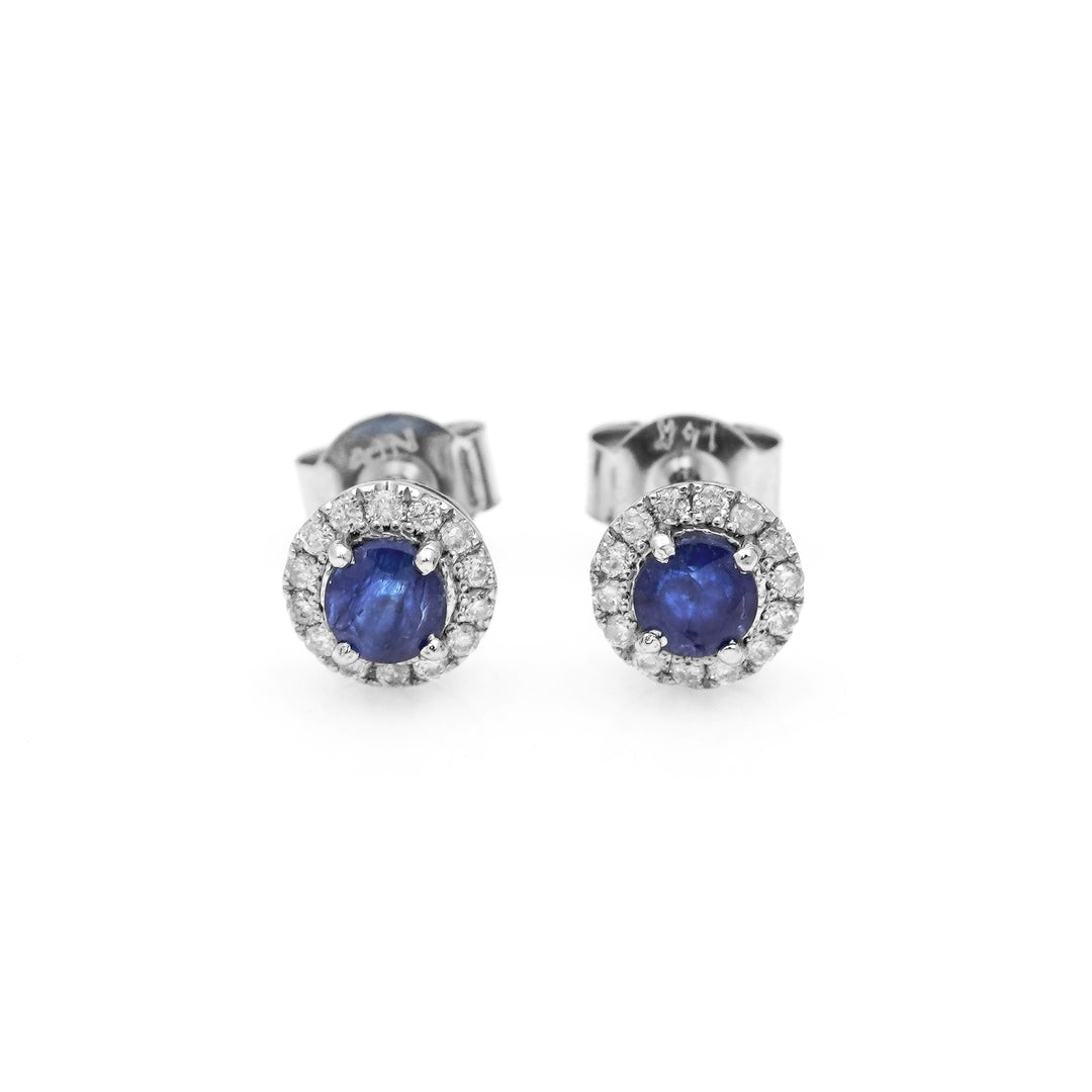 0.71 Cts GF Blue Sapphire and White Diamond Earring in 14K White Gold