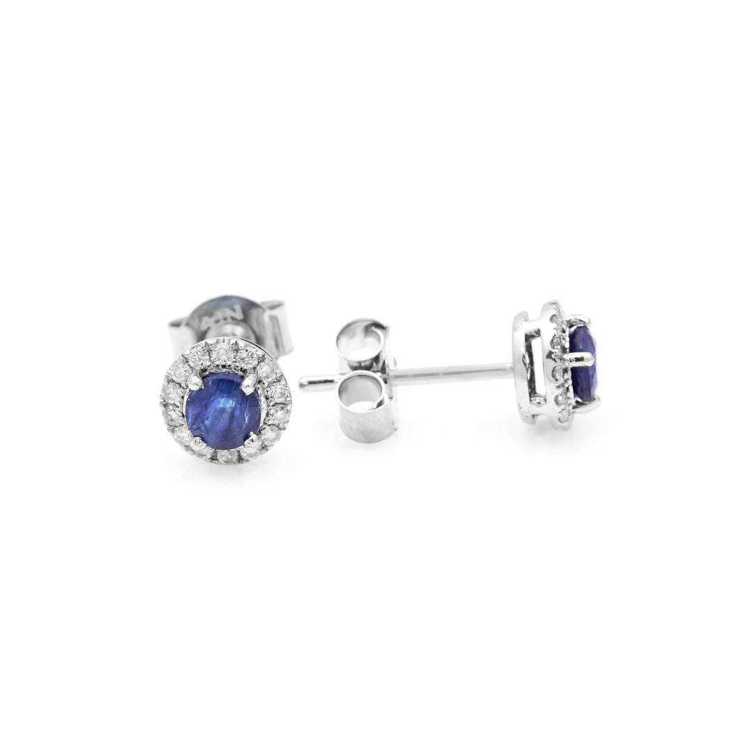 0.71 Cts GF Blue Sapphire and White Diamond Earring in 14K White Gold