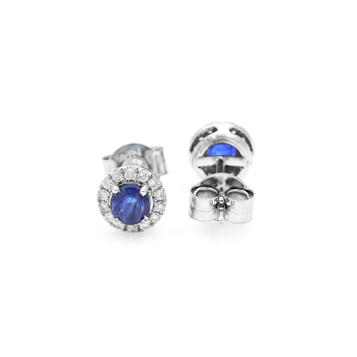 0.71 Cts GF Blue Sapphire and White Diamond Earring in 14K White Gold