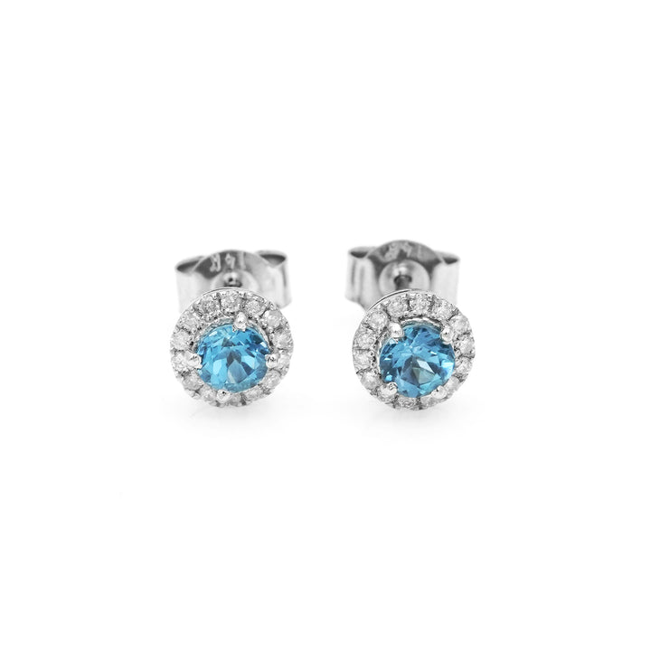 0.67 Cts Blue Topaz and  White Diamond Earring in 14K White Gold