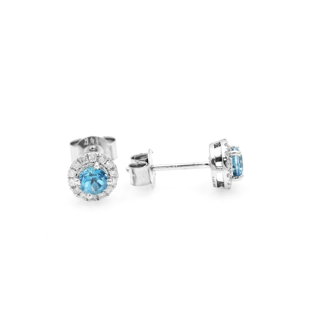 0.67 Cts Blue Topaz and  White Diamond Earring in 14K White Gold