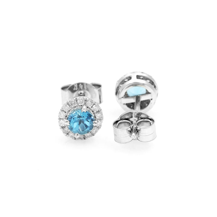 0.67 Cts Blue Topaz and  White Diamond Earring in 14K White Gold