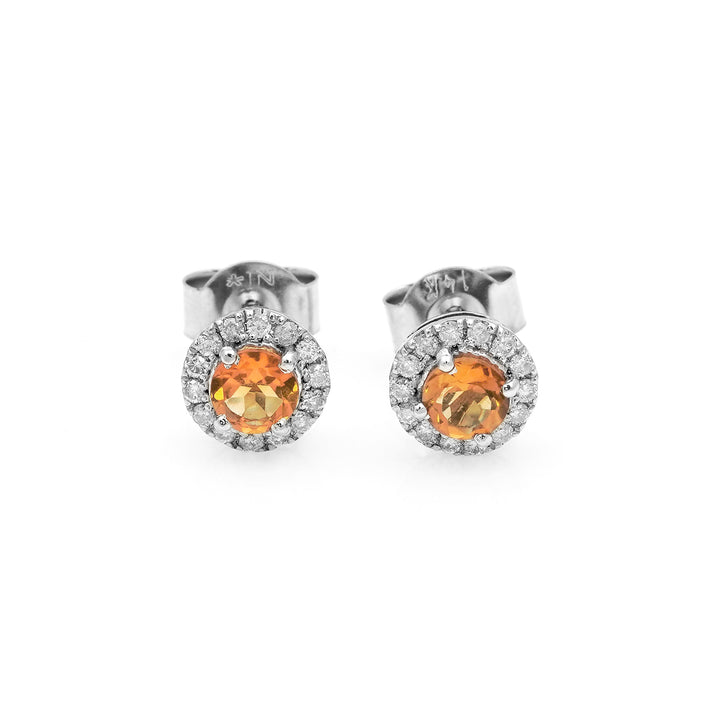 0.42 Cts Citrine and White Diamond Earring in 14K White Gold