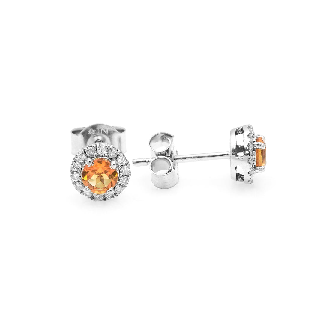 0.42 Cts Citrine and White Diamond Earring in 14K White Gold