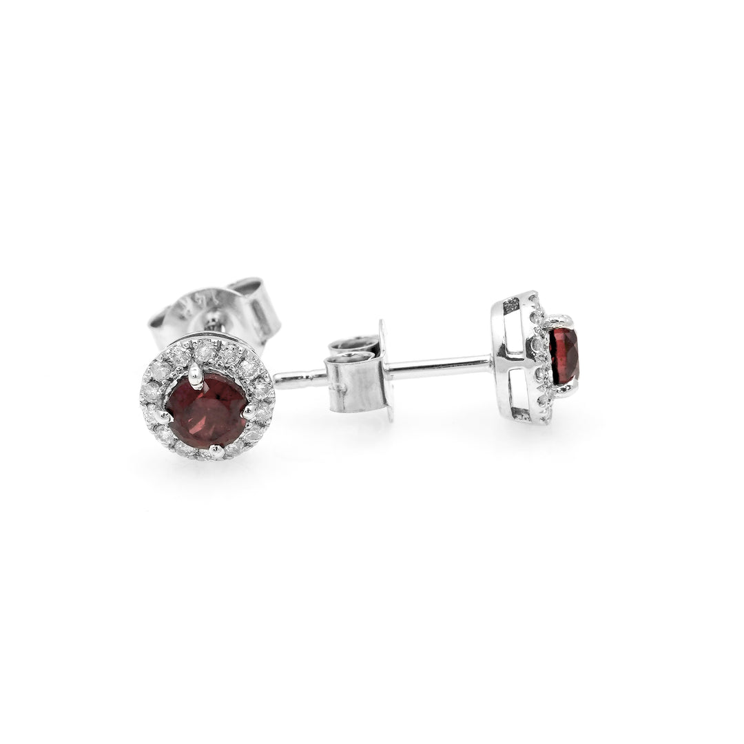 0.68 Cts Garnet and White Diamond Earring in 14K White Gold