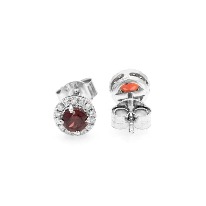 0.68 Cts Garnet and White Diamond Earring in 14K White Gold