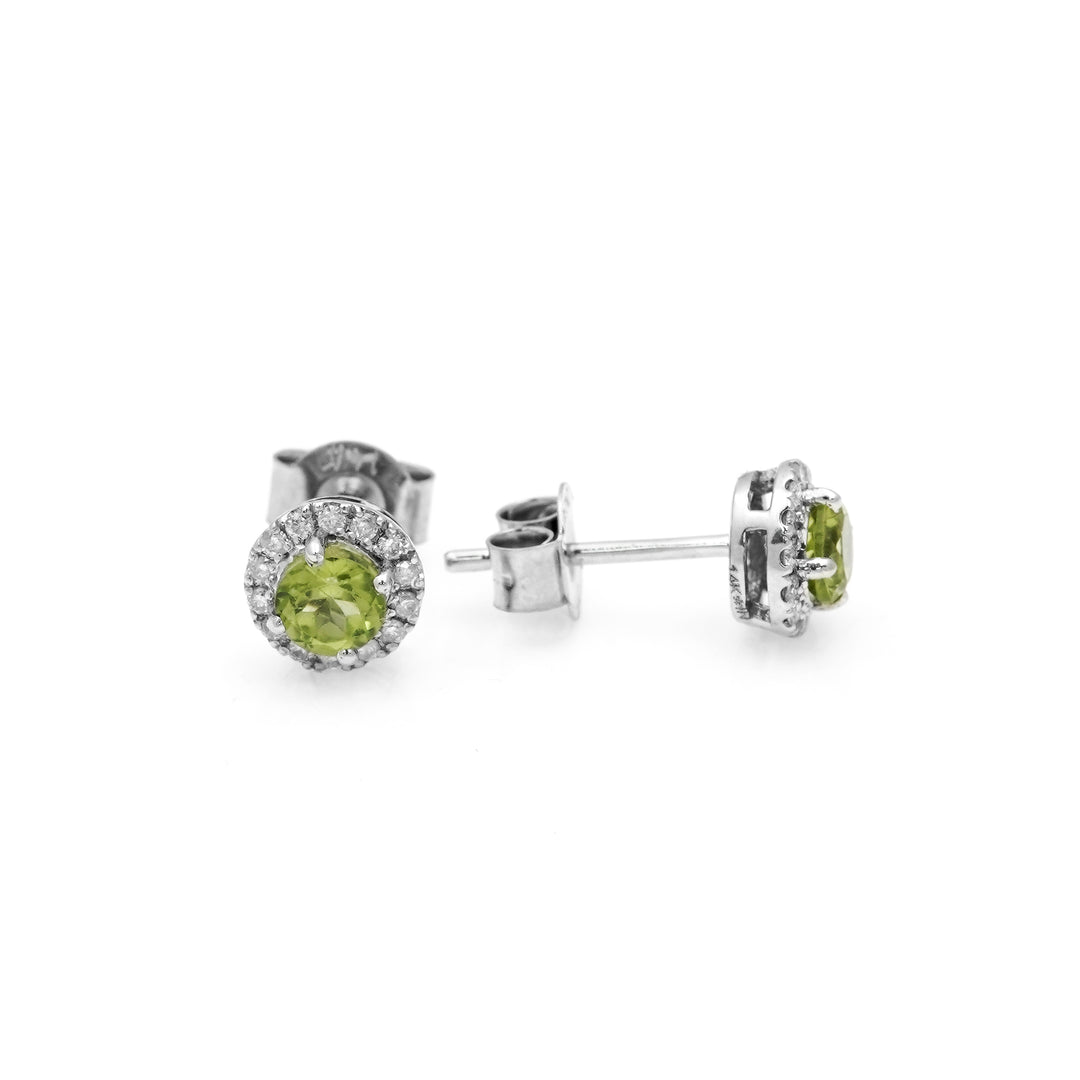 0.74 Cts Peridot and White Diamond Earring in 14K White Gold