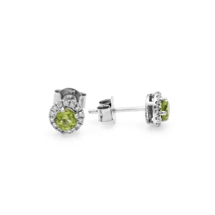 0.74 Cts Peridot and White Diamond Earring in 14K White Gold