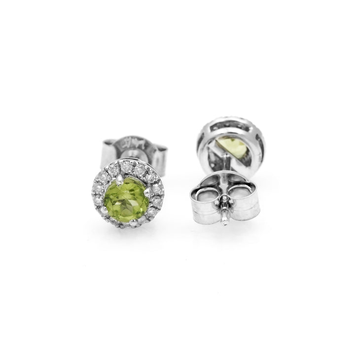 0.74 Cts Peridot and White Diamond Earring in 14K White Gold