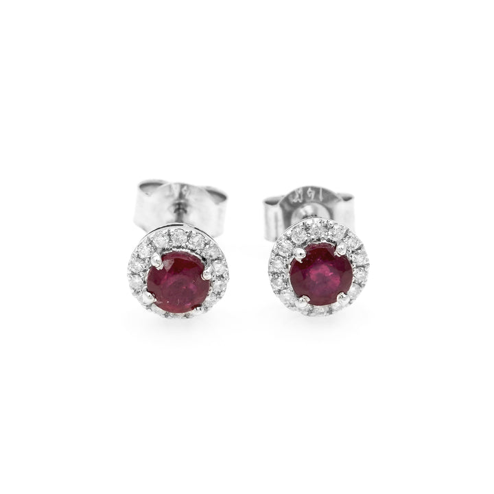 0.80 Cts GF Ruby and White Diamond Earring in 14K White Gold