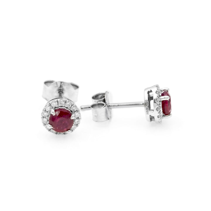 0.80 Cts GF Ruby and White Diamond Earring in 14K White Gold
