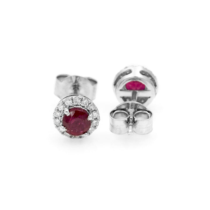 0.80 Cts GF Ruby and White Diamond Earring in 14K White Gold