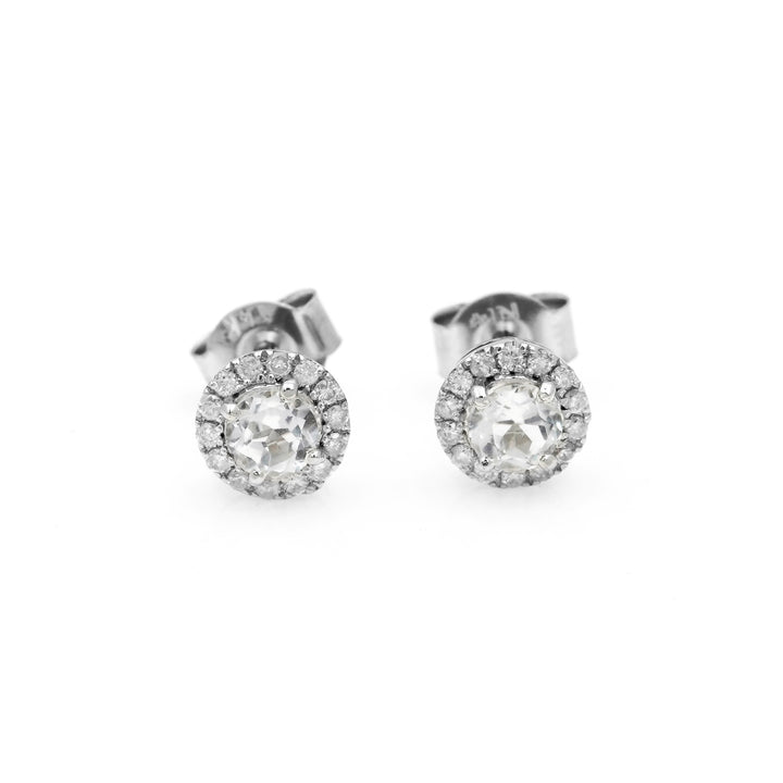 0.60 Cts White Topaz and White Diamond Earring in 14K White Gold