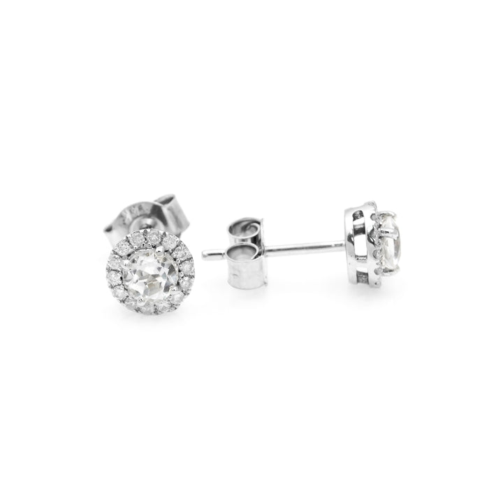 0.60 Cts White Topaz and White Diamond Earring in 14K White Gold