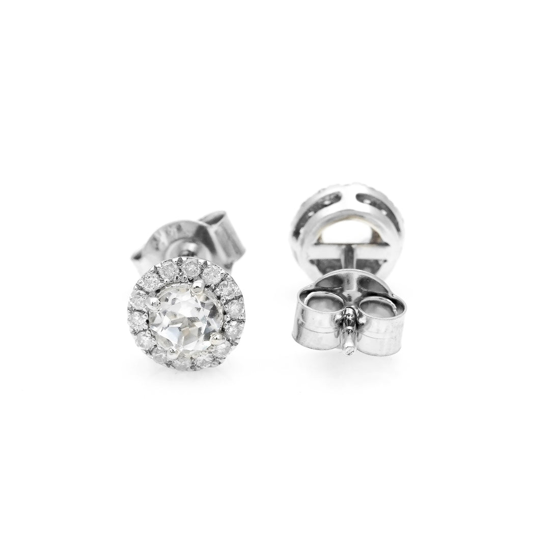 0.60 Cts White Topaz and White Diamond Earring in 14K White Gold