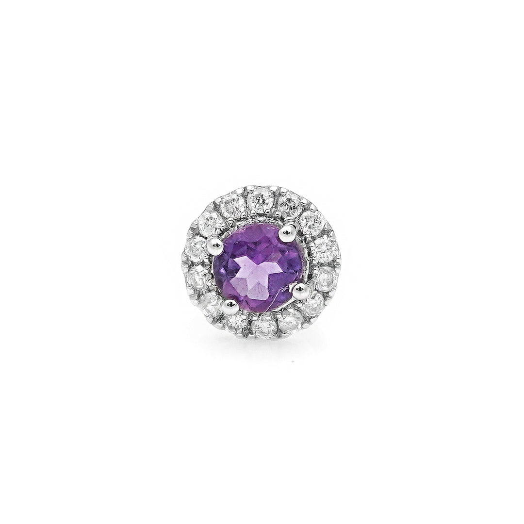 0.22 Cts Amethyst and White Diamond Pendant in 14K White Gold