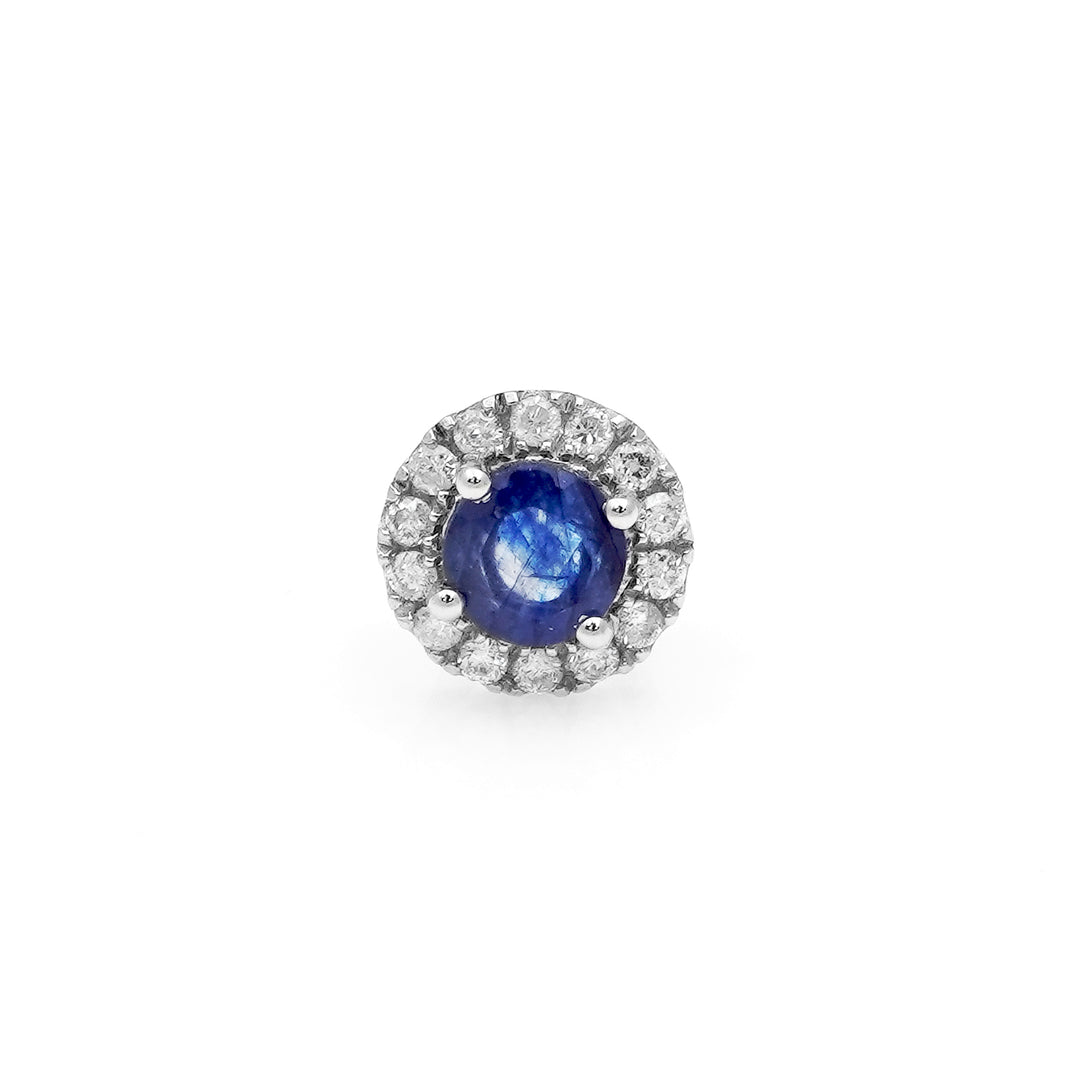 0.37 Cts GF Blue Sapphire and White Diamond Pendant in 14K White Gold