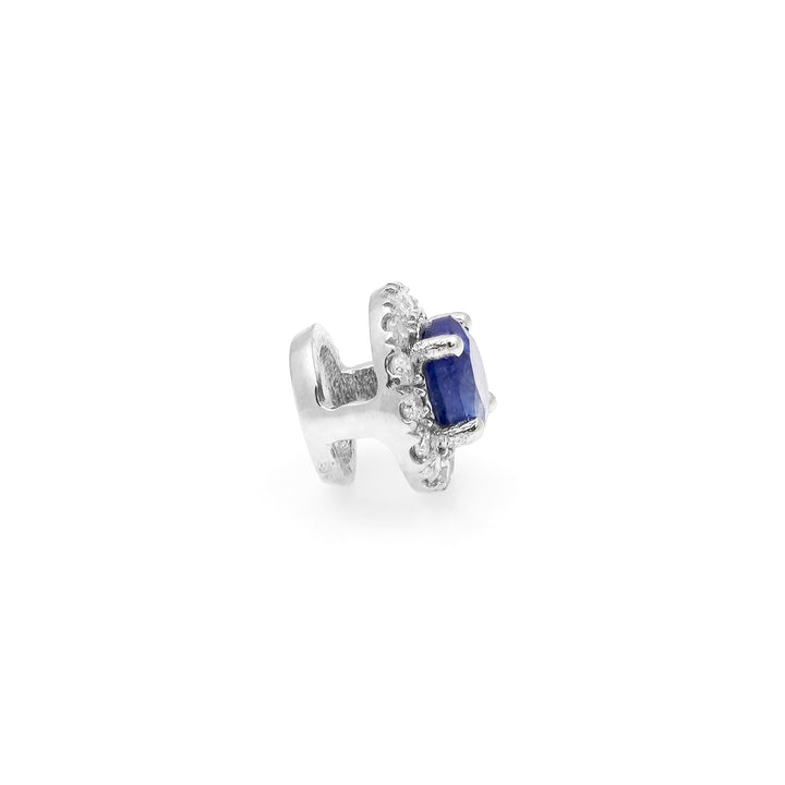 0.37 Cts GF Blue Sapphire and White Diamond Pendant in 14K White Gold