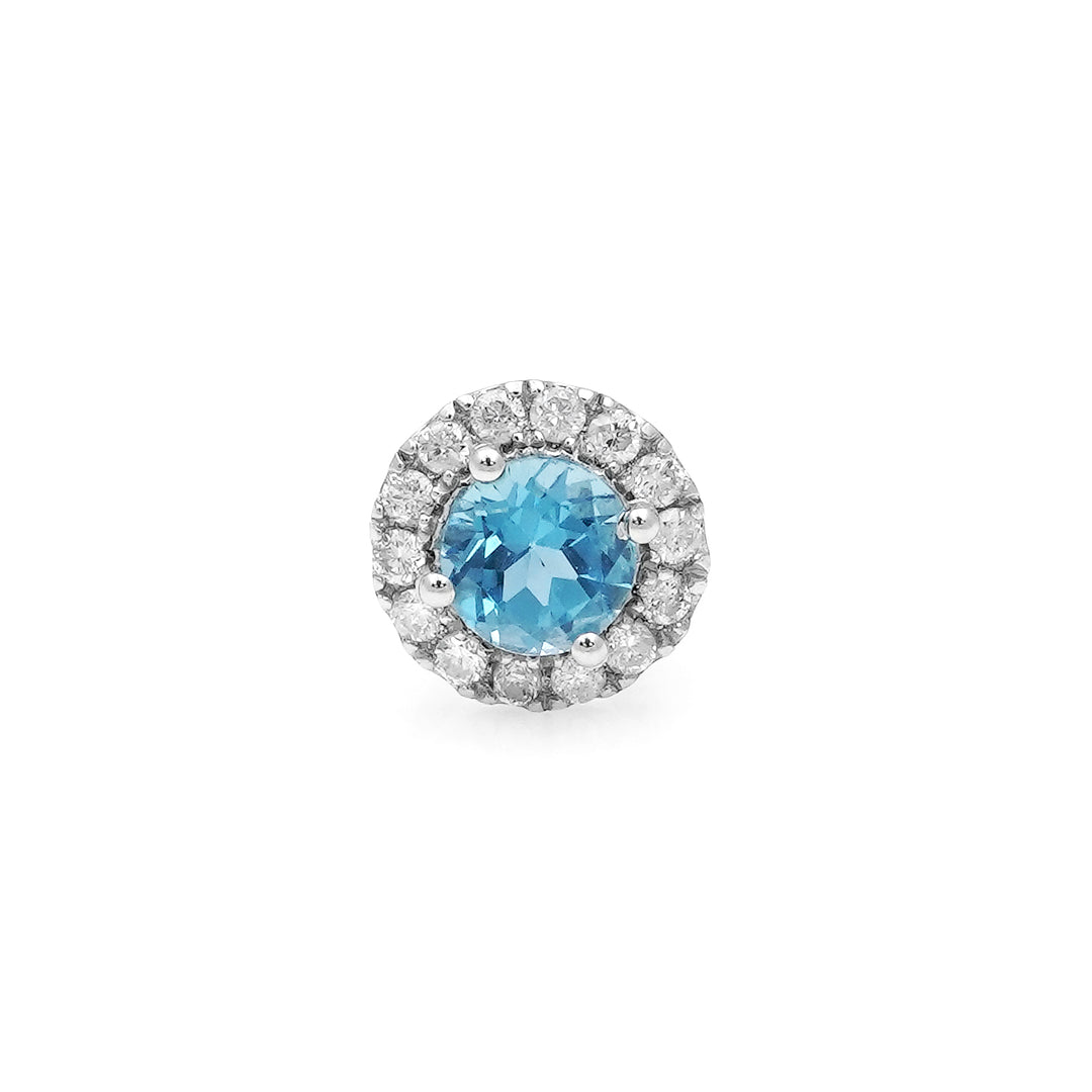 0.34 Cts Blue Topaz and  White Diamond Pendant in 14K White Gold
