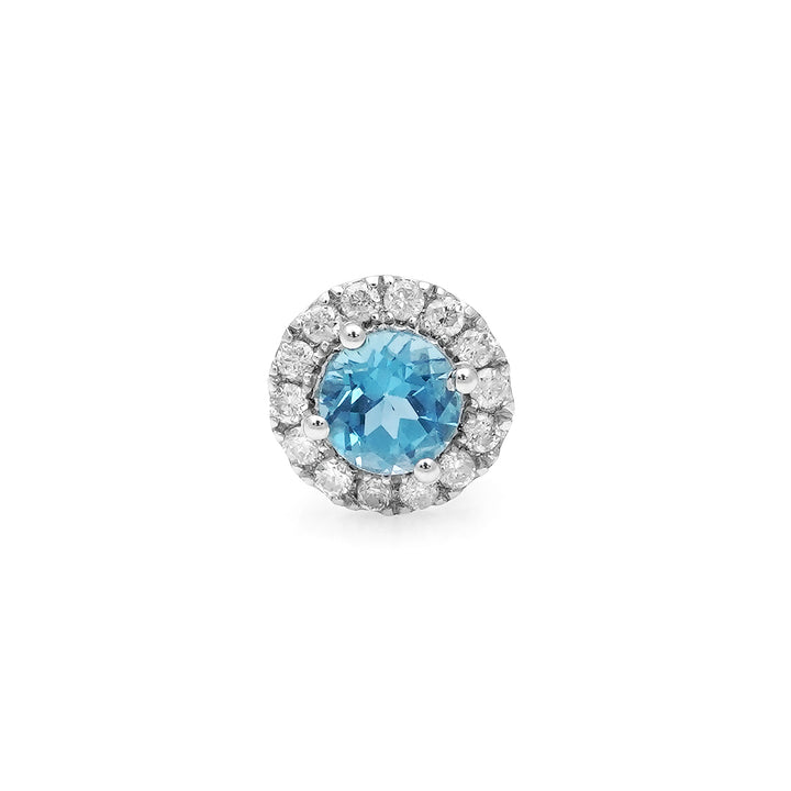 0.34 Cts Blue Topaz and  White Diamond Pendant in 14K White Gold
