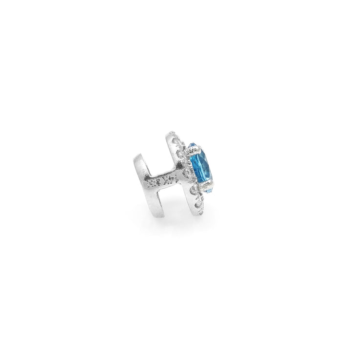 0.34 Cts Blue Topaz and  White Diamond Pendant in 14K White Gold
