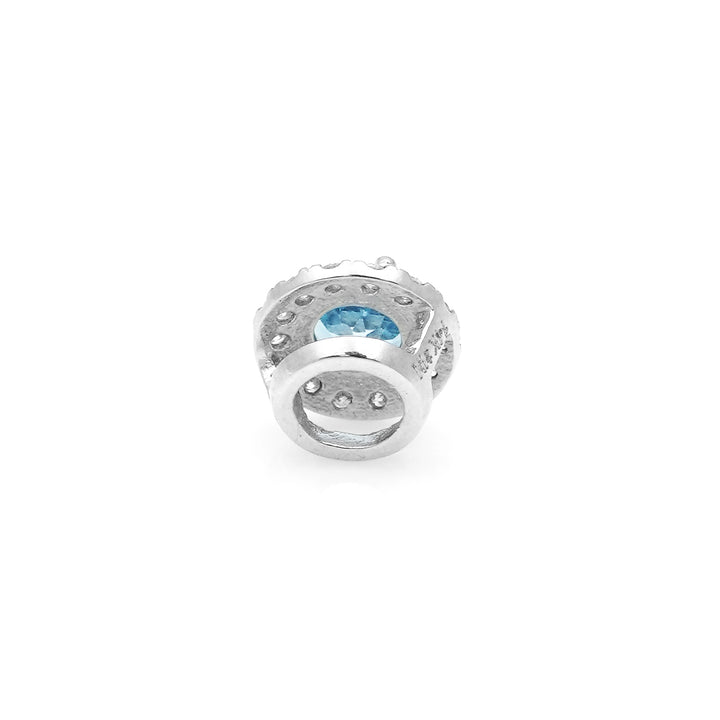 0.34 Cts Blue Topaz and  White Diamond Pendant in 14K White Gold