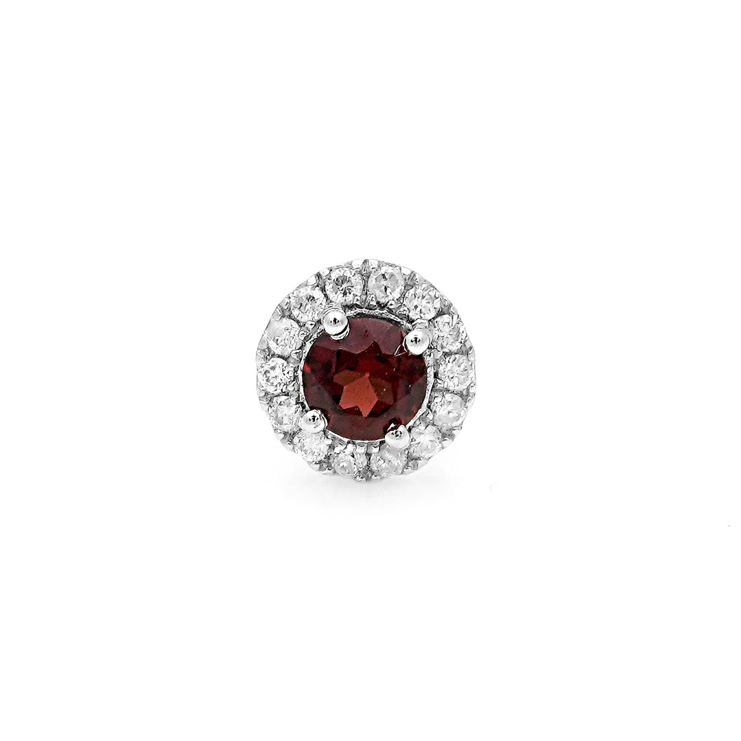 0.29 Cts Garnet and White Diamond Pendant in 14K White Gold