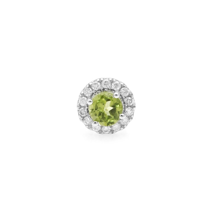 0.40 Cts Peridot and White Diamond Pendant in 14K White Gold