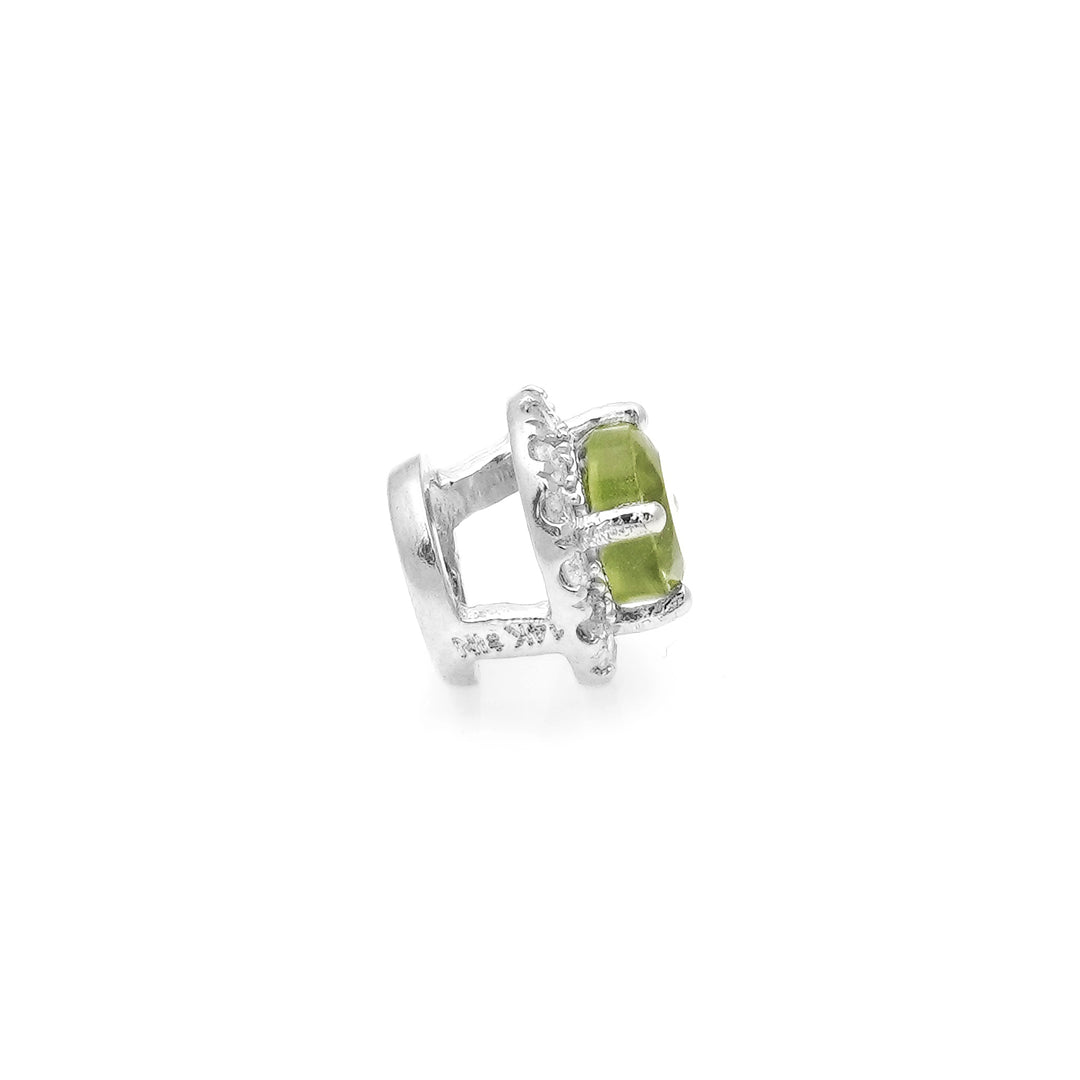 0.40 Cts Peridot and White Diamond Pendant in 14K White Gold