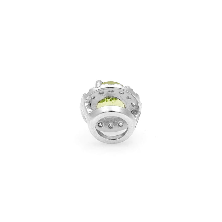 0.40 Cts Peridot and White Diamond Pendant in 14K White Gold