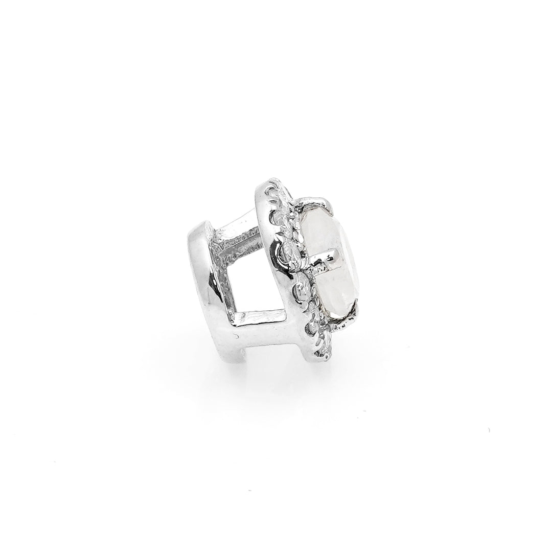 0.23 Cts Rainbow Moonstone and White Diamond Pendant in 14K White Gold