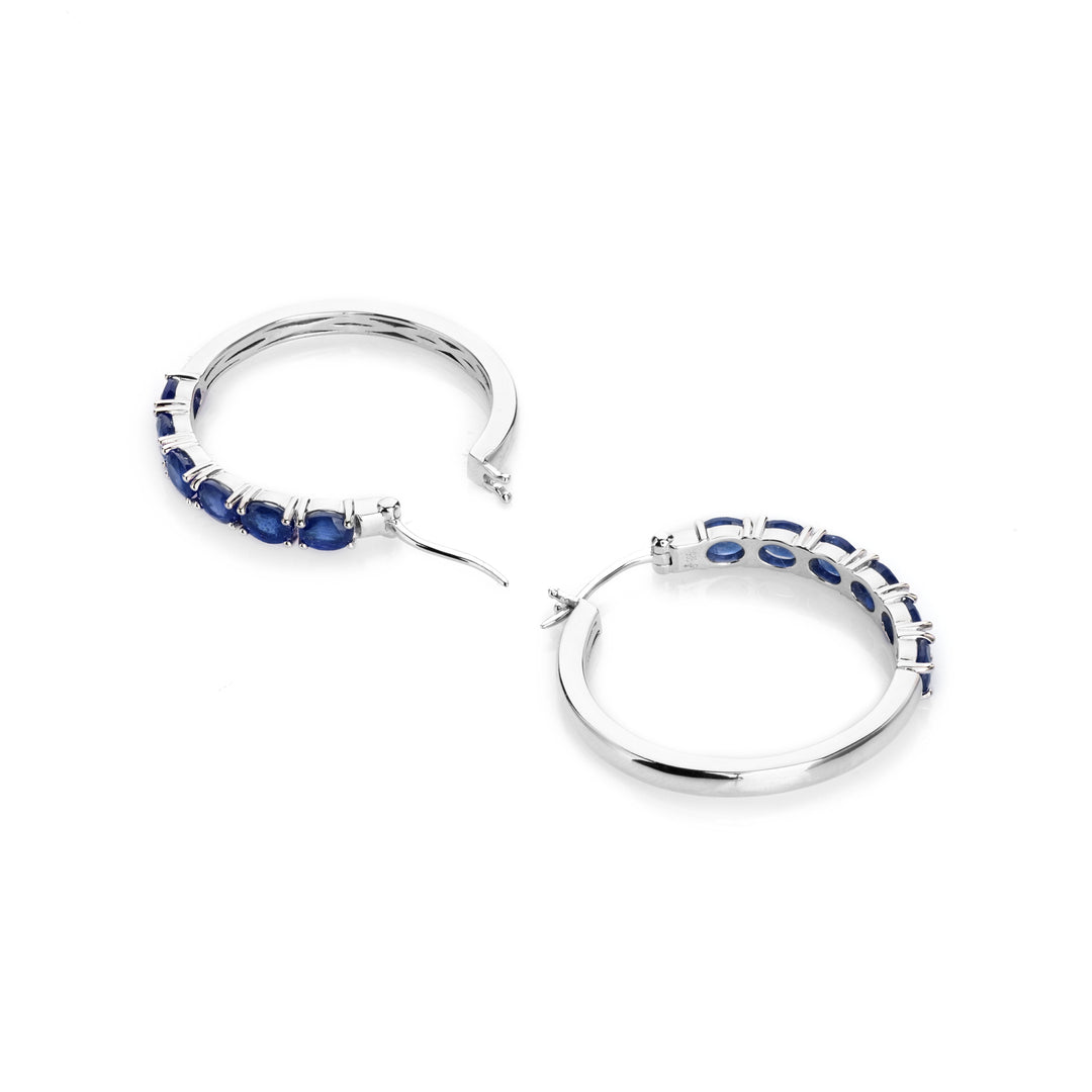 5.10 Cts Blue Sapphire Hoop Earring In 925 Sterling Silver