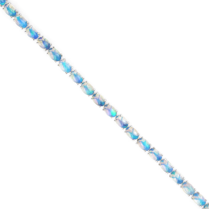 9.74 Cts White Opal Tennis Bracelet In 925 Sterling Silver