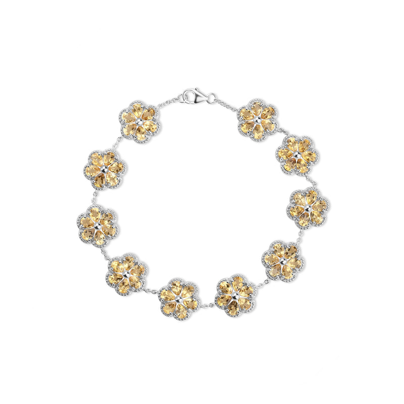 9.00 Cts Citrine Station Bracelet In 925 Sterling Silver