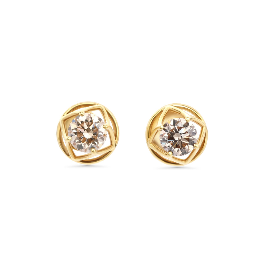 1.01 Cts Brown Diamond Earring in 14K Yellow Gold