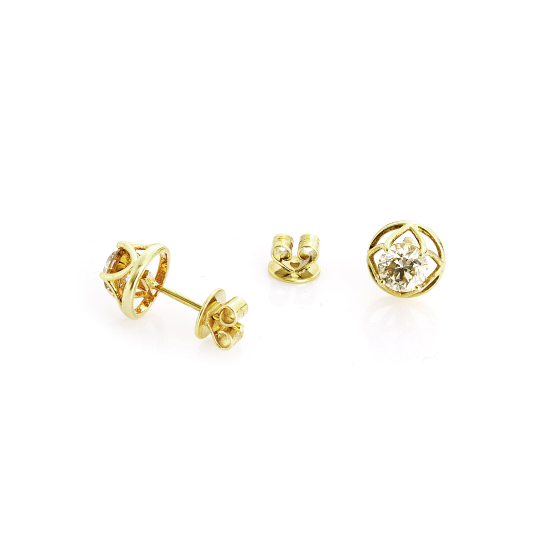 1.01 Cts Brown Diamond Earring in 14K Yellow Gold