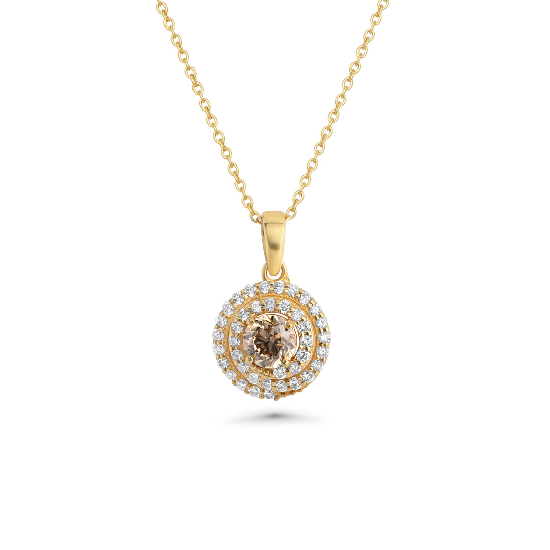 0.41 Cts Brown Diamond and White Diamond Pendant in 14K Yellow Gold