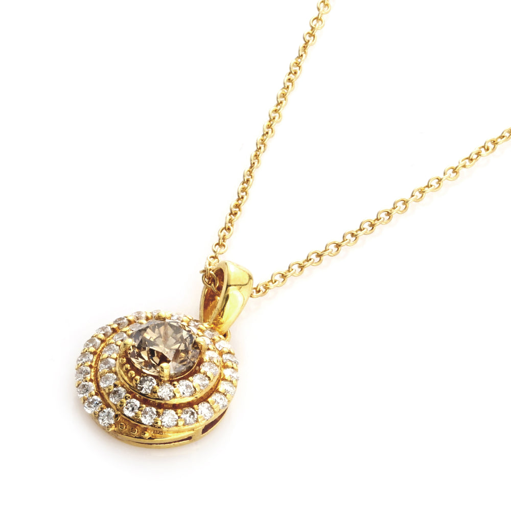 0.41 Cts Brown Diamond and White Diamond Pendant in 14K Yellow Gold