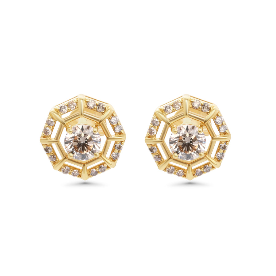 1.21 Cts Brown Diamond Earring in 14K Yellow Gold