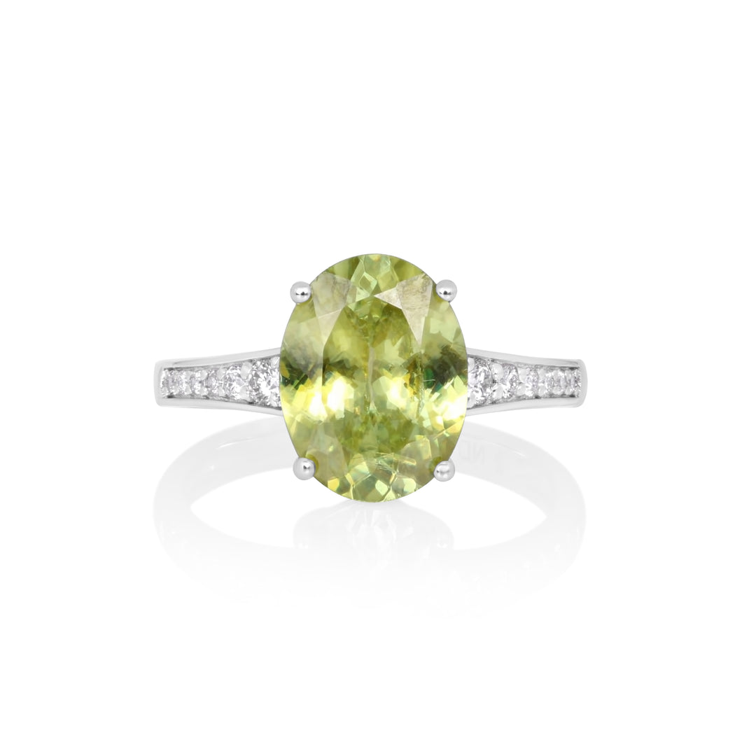 3.11 Cts Sphene and White Diamond Ring in 14K White Gold