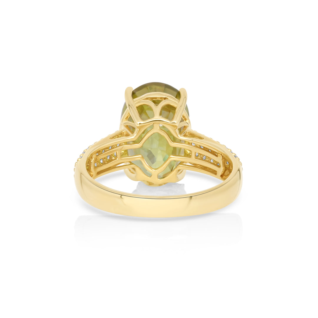 7.32 Cts Sphene and White Diamond Ring in 14K Yellow Gold