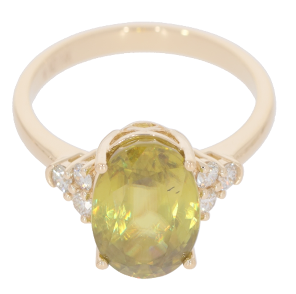 4.83 Cts Sphene and White Diamond Ring in 14K Yellow Gold