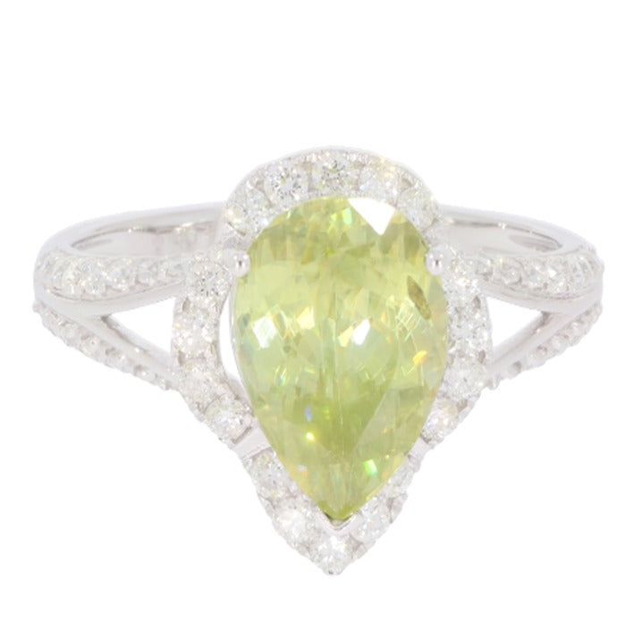 2.87 Cts Sphene and White Diamond Ring in 14K White Gold