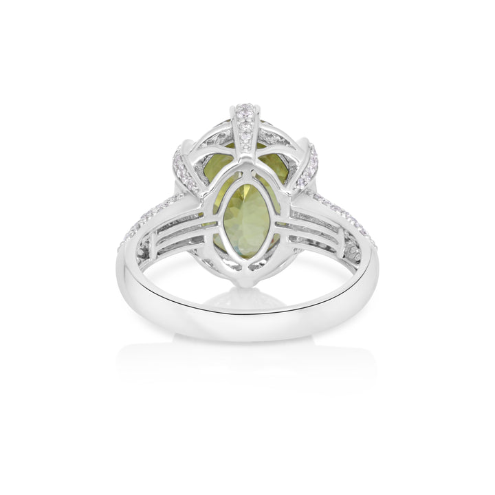 6.22 Cts Sphene and White Diamond Ring in 14K White Gold