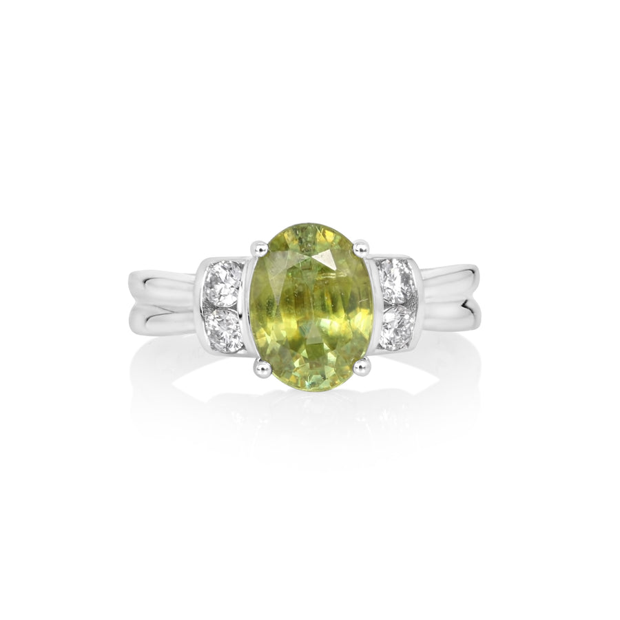 2.52 Cts Sphene and White Diamond Ring in 14K White Gold