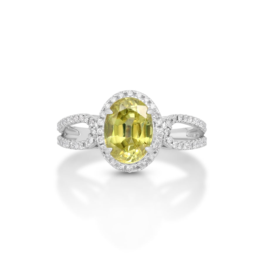 2.49 Cts Sphene and White Diamond Ring in 14K White Gold