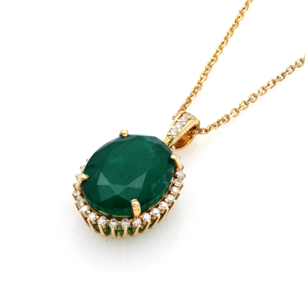 6.89 Cts Emerald and White Diamond Pendant in 14K Yellow Gold
