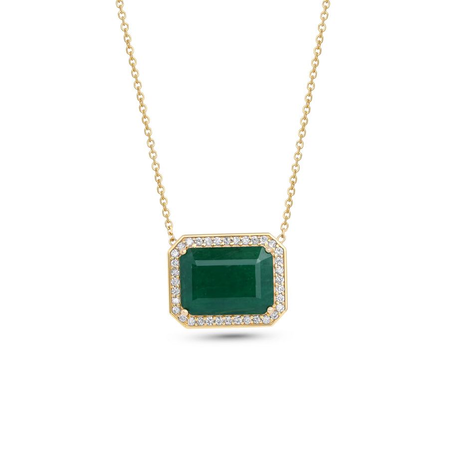 6.45 Cts Emerald and White Diamond Pendant in 14K Yellow Gold